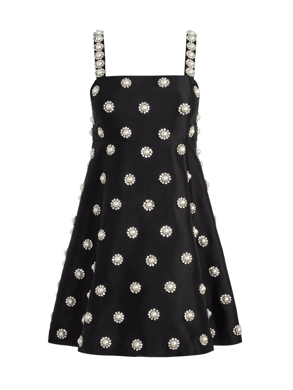 Alice + Olivia Black Mini Dress with Pearl Cluster Embellishments